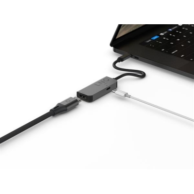 LINQ HUB USB-C ADAPTER 2IN1 (1X HDMI 2.0 4K/60HZ, 1X USB-C PD 100W DO ZASILANIA), PLECIONY KABEL 15 CM-5851575