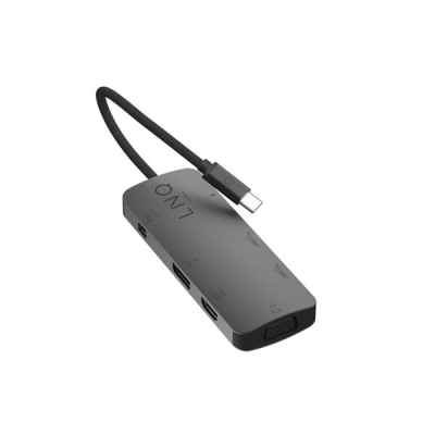 LINQ HUB USB-C 7IN1 TRIPLE DISPLAY MST (HDMI, DISPLAY & MINI DISPLAYPORT DP1.4, VGA, 2XUSB-A 2.0, USB-C PD100W DO ZASILA