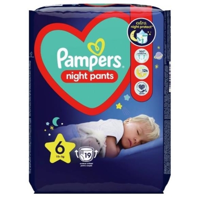 Pampers Pieluchomajtki Night Pants 15kg+, rozmiar 6-EXLARGE, 19szt-5893858