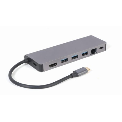 GEMBIRD MULTI ADAPTER USB TYP-C 5W1 HUB, HDMI, CZYTNIK KART, LAN, PD - 100W)-5895520