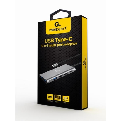 GEMBIRD MULTI ADAPTER USB TYP-C 3W1 SREBRNY HUB USB, HDMI, PD (100W)-5895527