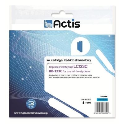 Tusz ACTIS KB-123C (zamiennik Brother LC123C/LC121C; Standard; 10 ml; niebieski)-932360
