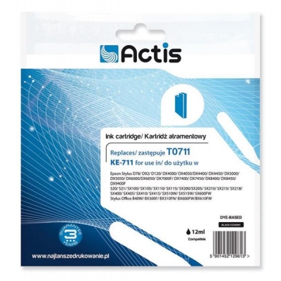 Tusz ACTIS KE-711 (zamiennik Epson T0711, T0891, T1001; Standard; 15 ml; czarny)-932445