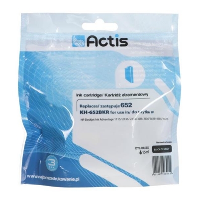 Tusz ACTIS KH-652BKR (zamiennik HP 652 F6V25AE; Standard; 15 ml; czarny)-932591