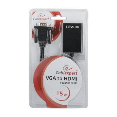 Adapter GEMBIRD A-VGA-HDMI-01 (HDMI F - D-Sub (VGA), Jack stereo 3,5 mm, USB 2.0 M; 0,15m; kolor czarny)-937382
